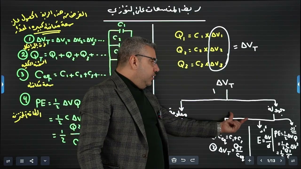 المراجعه المركزه_الفصل الاول_الجزء الثاني _ مسائل ربط المتسعات على التوازي