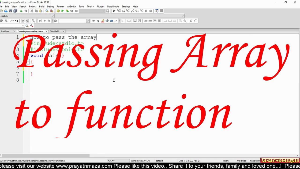 Passing array to function in c programming language in hindi