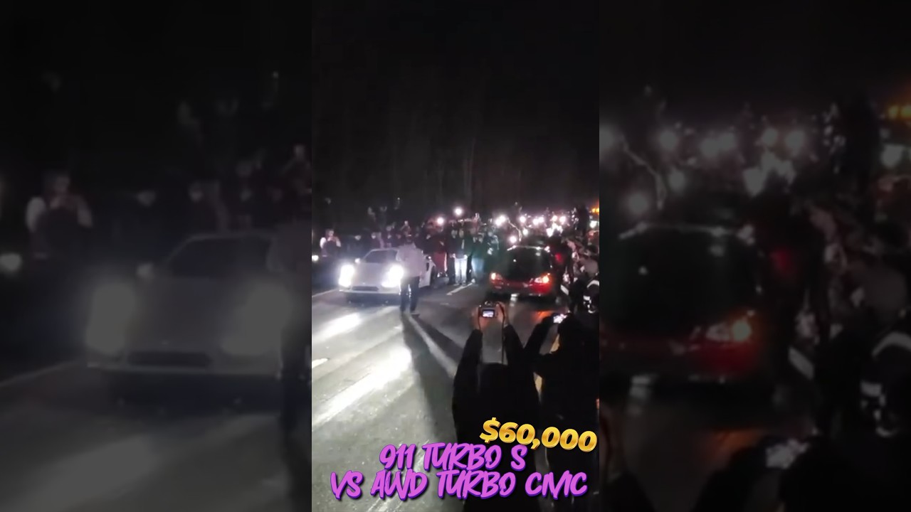 Классика!!! Турбо Porsche 911 против турбо K24 AWD Civic в гонке за 60 000 долларов.