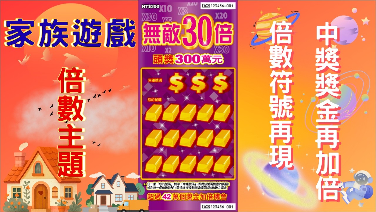 2026台灣彩券刮刮樂 -  無敵30倍(倍數主題家族遊戲 Double the bonus family game scratch card)