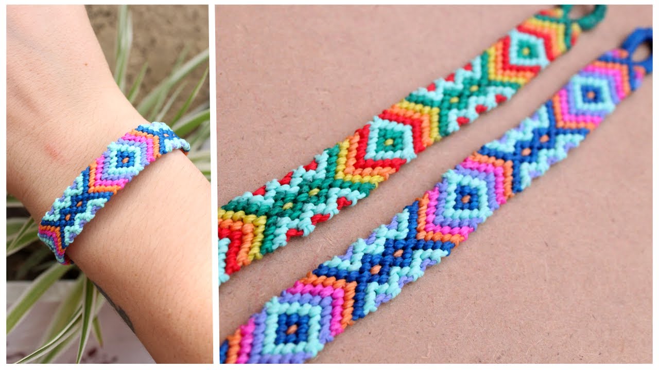 PULSERA de hilo paso a paso⚡️ MACRAME modelo Azteca / diamantes🔹