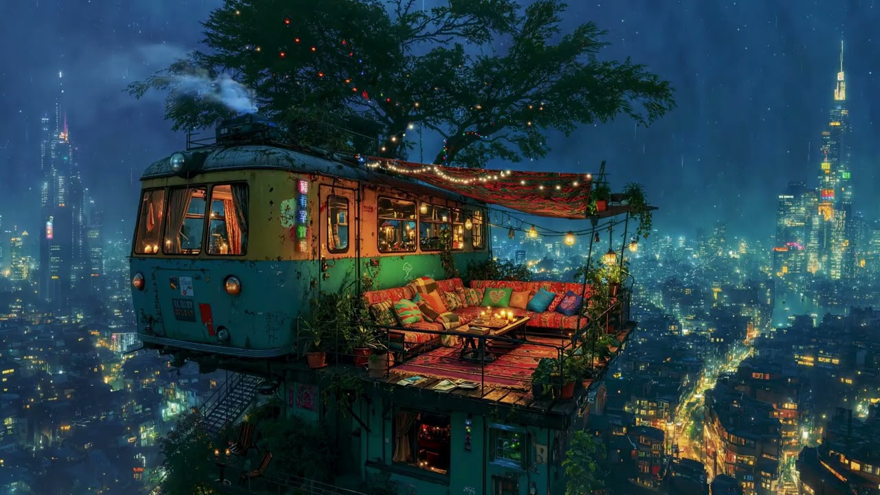 Would You Live on This Flying Bus Above a Rainy City? 🌧️😳