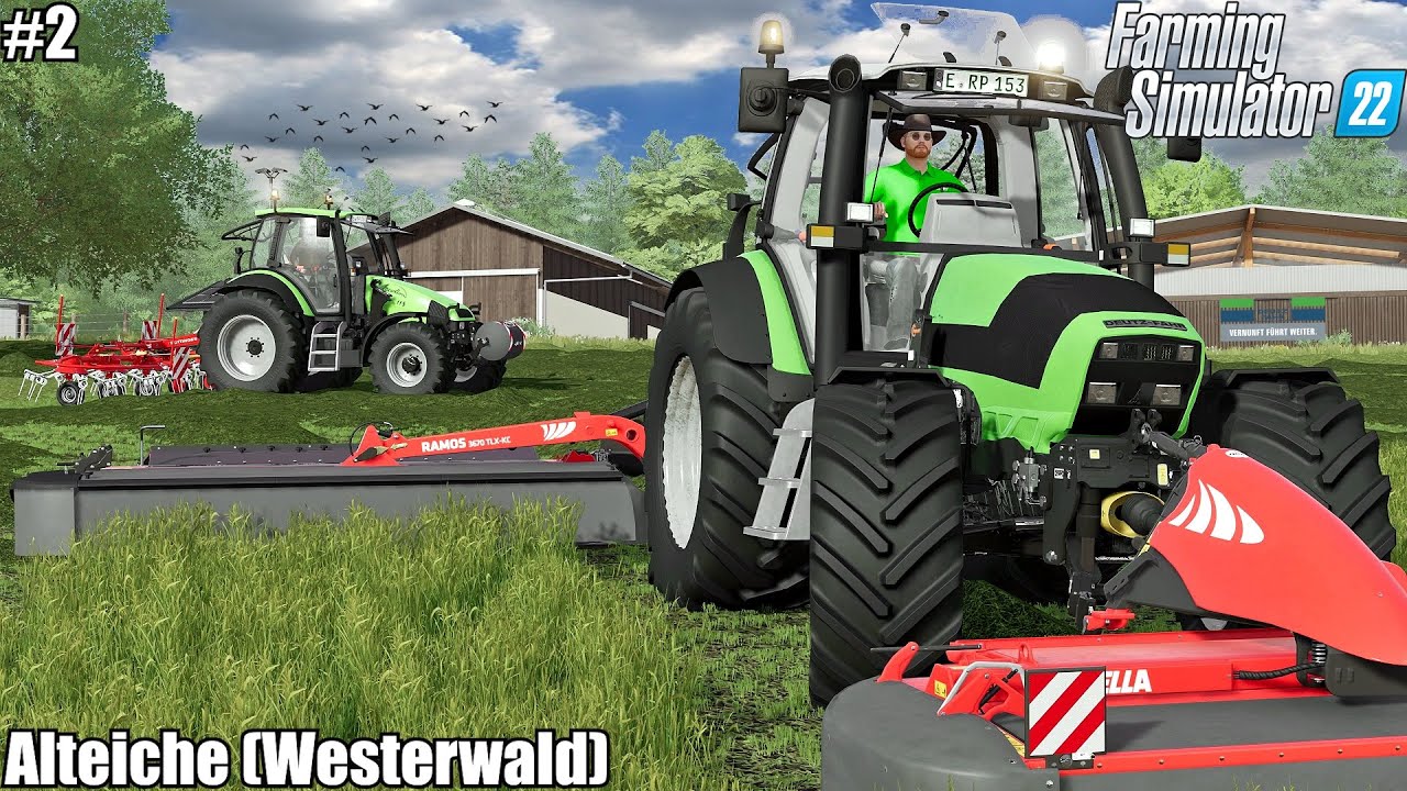 MOWING & TEDDERING GRASS after collecting STRAW BALES │ALTEICHE (Westerwald) │FS 22│2