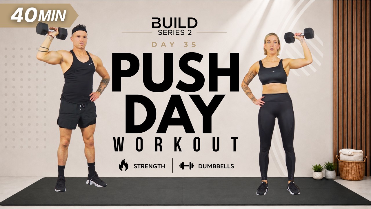 Day 35 | 40 Min DUMBBELL CHEST, SHOULDERS & TRICEPS + CARDIO | BUILD Series 2