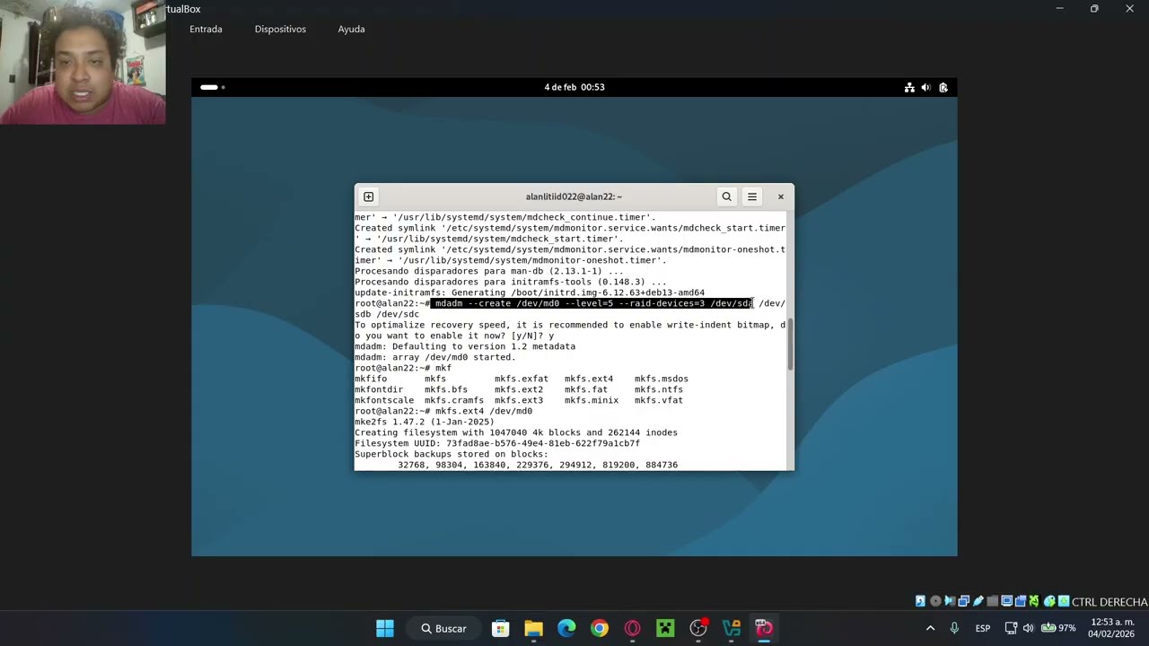INSTALACION DE DEBIAN 13 EN VIRTUALBOX Y CONFIGURAR RAID 5