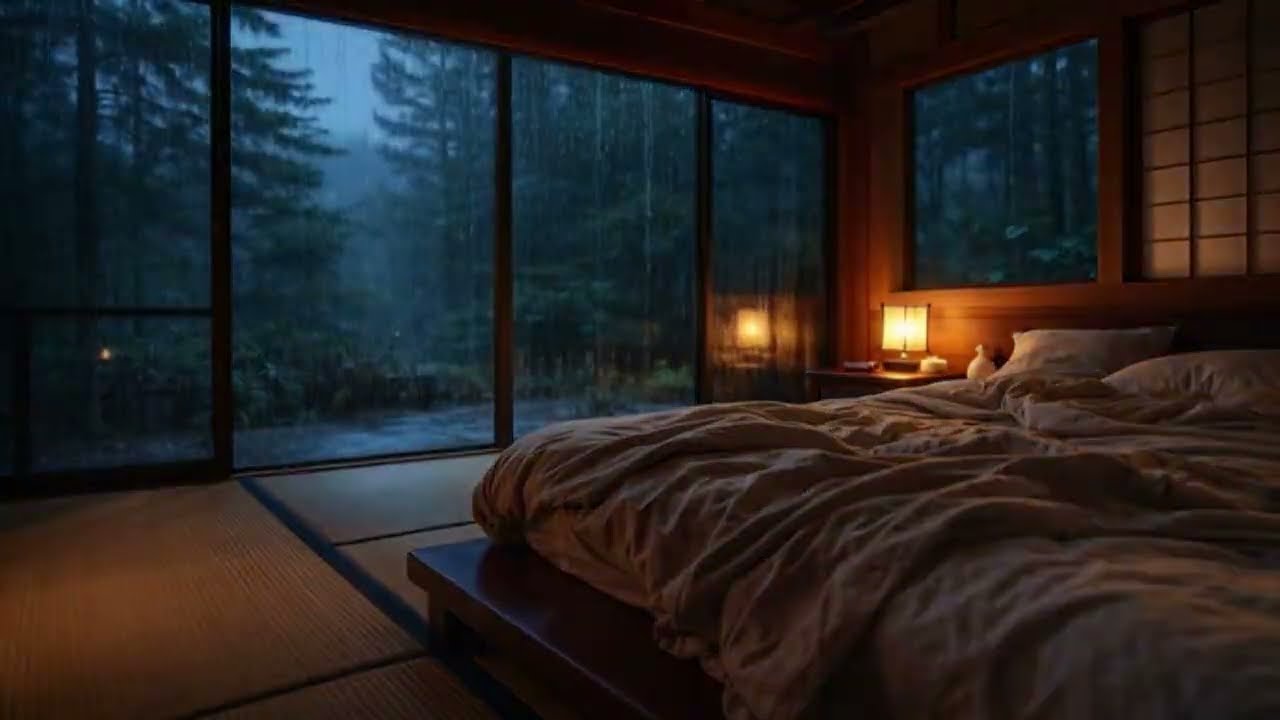 HEALING SLEEP all Night🌧️😴Calm Rain - Thunder Sounds🔥Crackling Fire for Insomnia Relief & Relax Mind