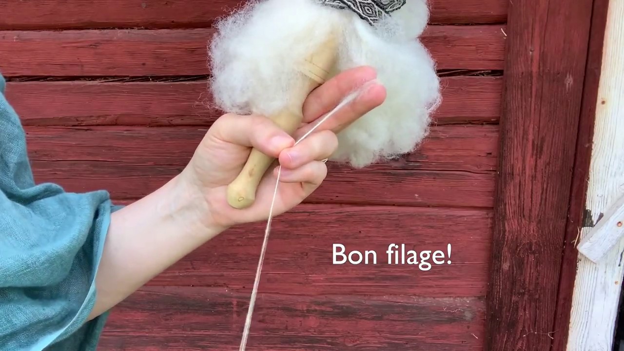 Spinning on an antique French spindle