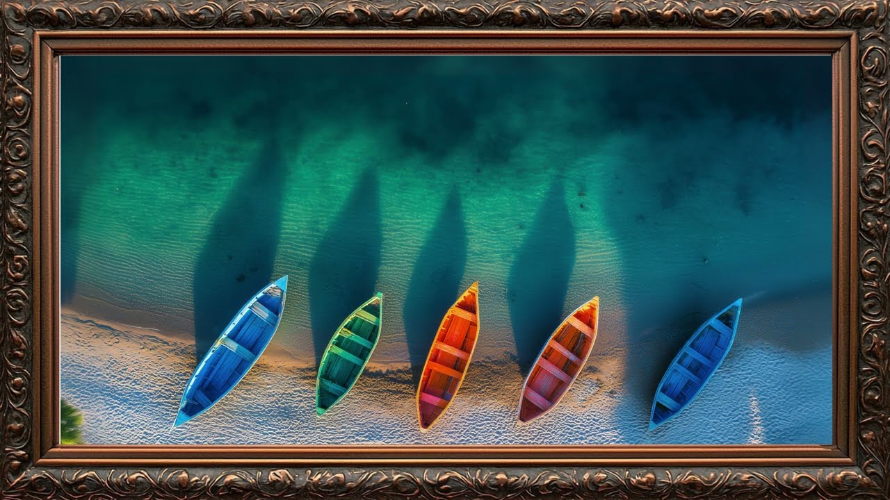 Realistic Painting Of wooden boats Samsung frame tv art | Frame TV ART | Golden Framed Art