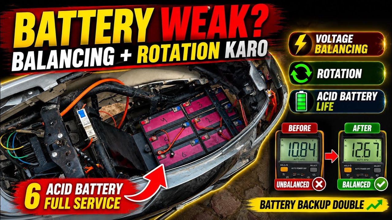 EV Scooter Acid Battery Maintenance | Rotation & Voltage Balancing | Full Service