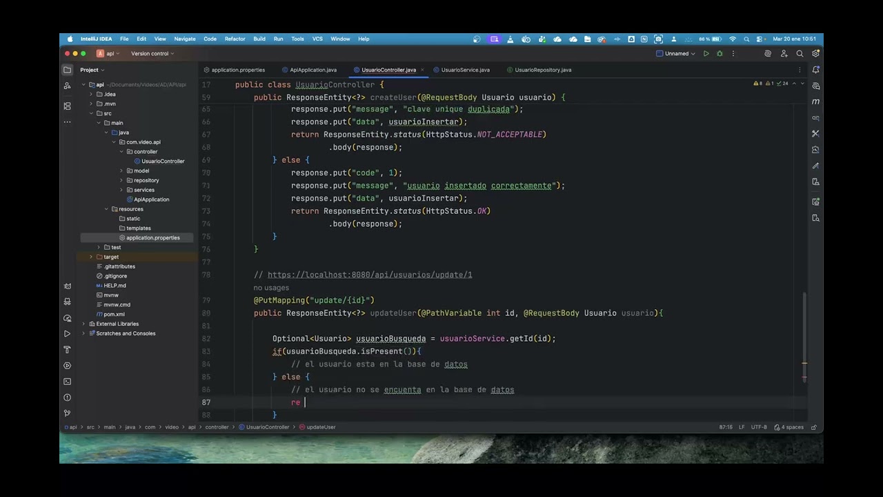 Spring Boot: controlador actualizaciones