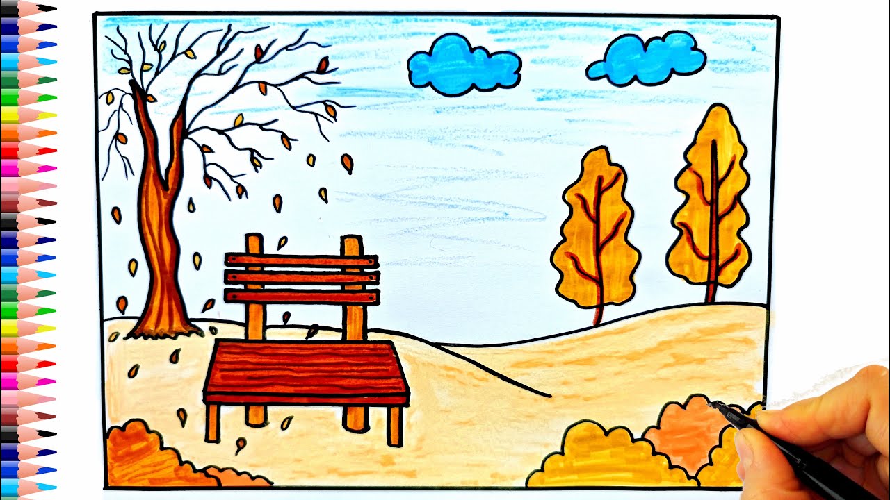 Sonbahar Resmi Çizimi 🍁🍂 Autumn Season Drawing - Sonbahar Çizimleri - Easy Autumn Season Drawing
