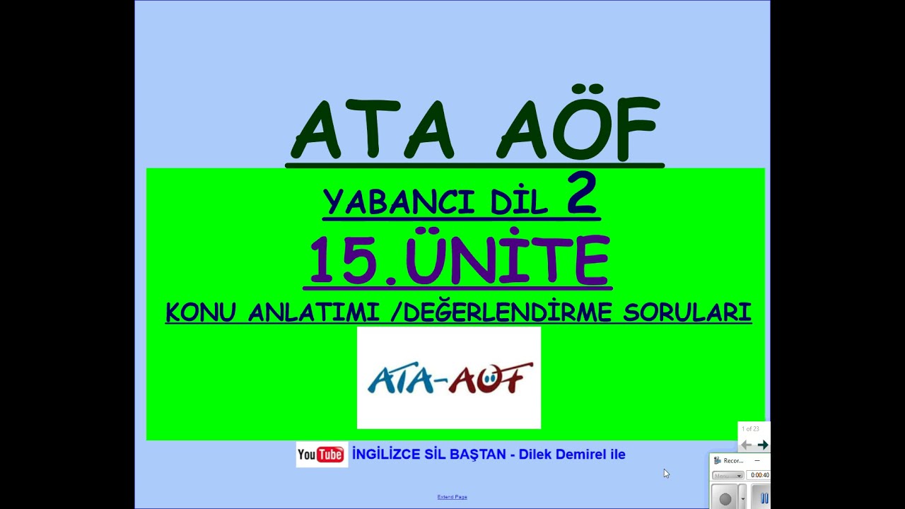 ATA AÖF İNGİLİZCE 2 - 15. ÜNİTE