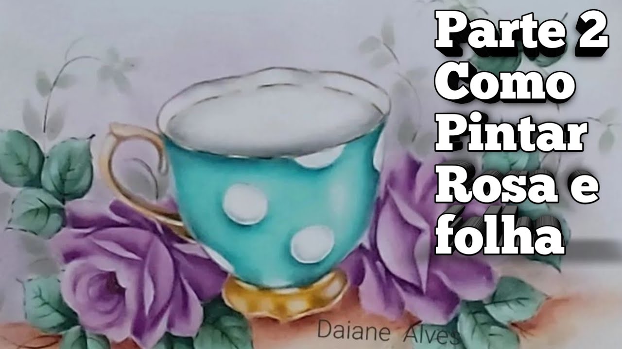 Como Pintar Rosa Lilás e folhas Passo a Passo (Daiane Alves) #pintura#pinturaemtecido#daianealves