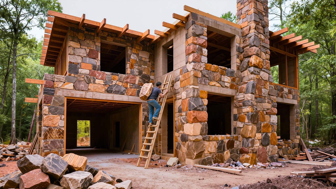 Global Attention | Man Crafts a Massive Stone Villa Built to Last in the Wilderness.