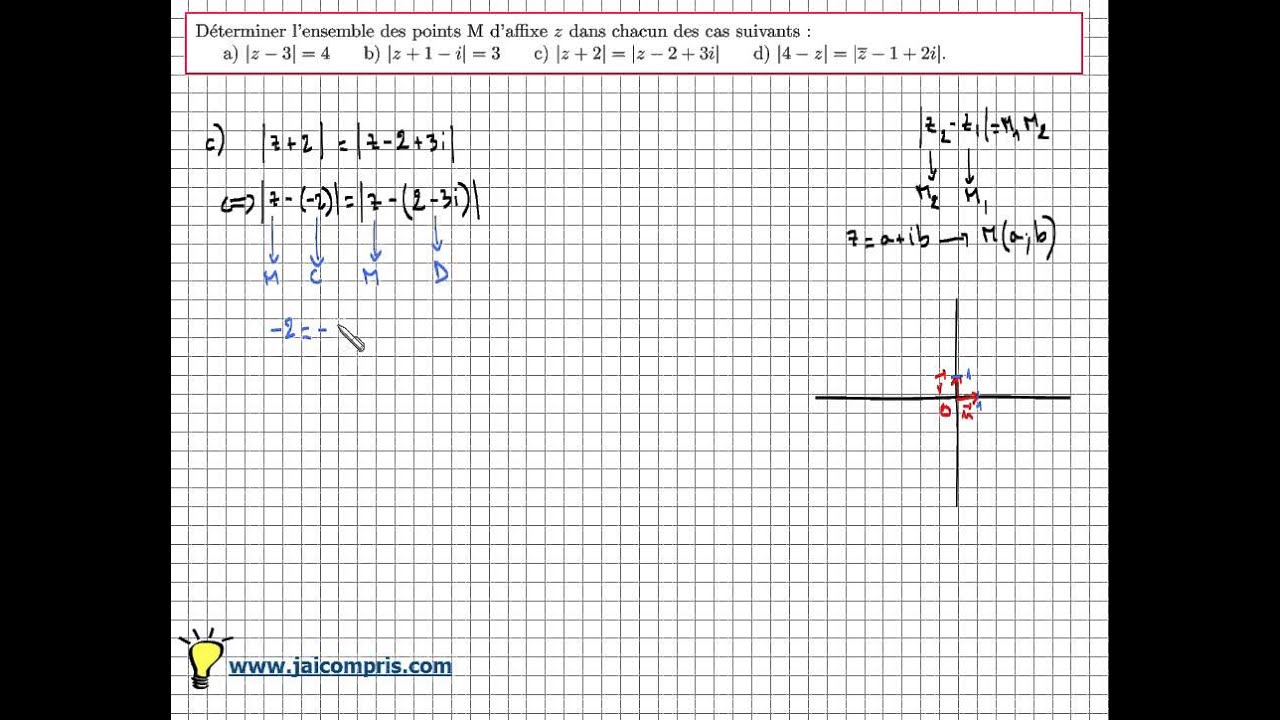 Module Nombre Complexe : Ensemble de point |z-a|=r ; |z-a|=|z-b| Cercle - médiatrice - Exercice Bac