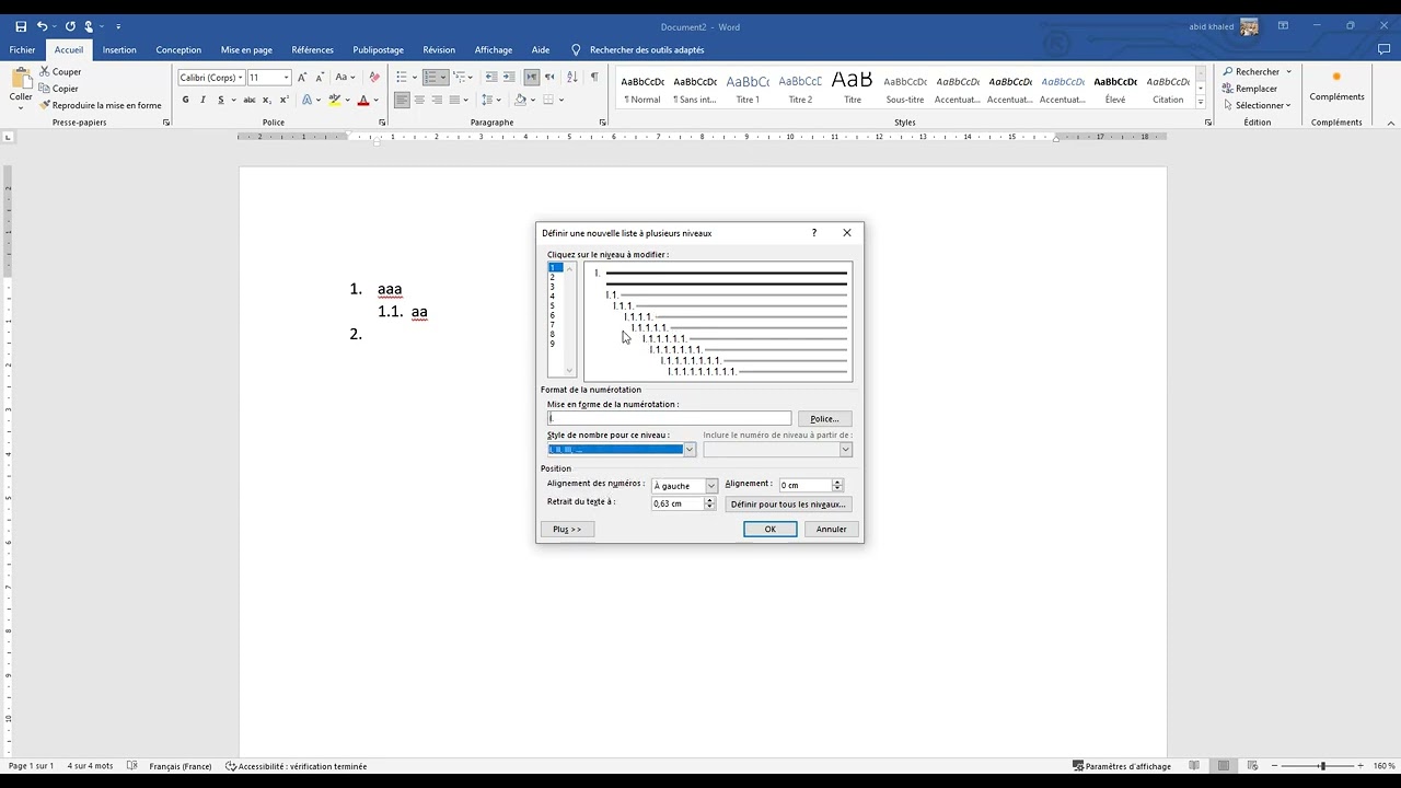 Listes à plusieurs niveaux dans Word