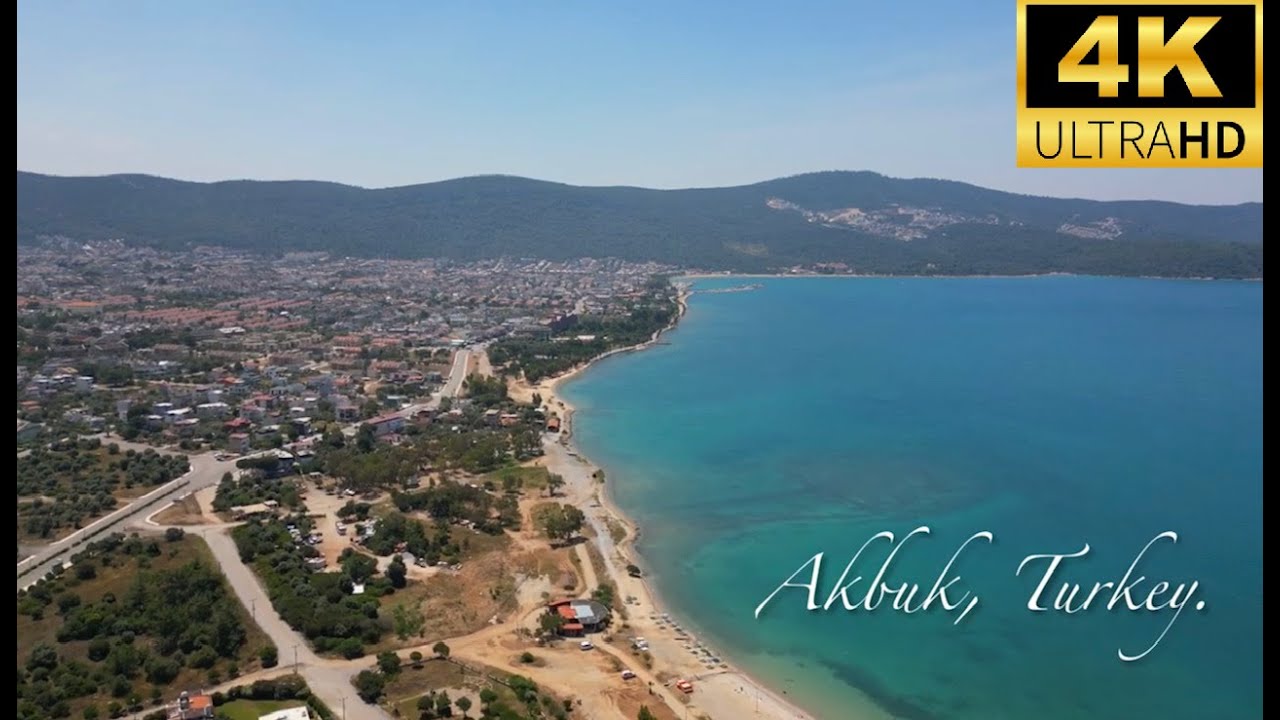 Drone footage of the coastal town of Akbuk, Turkey..