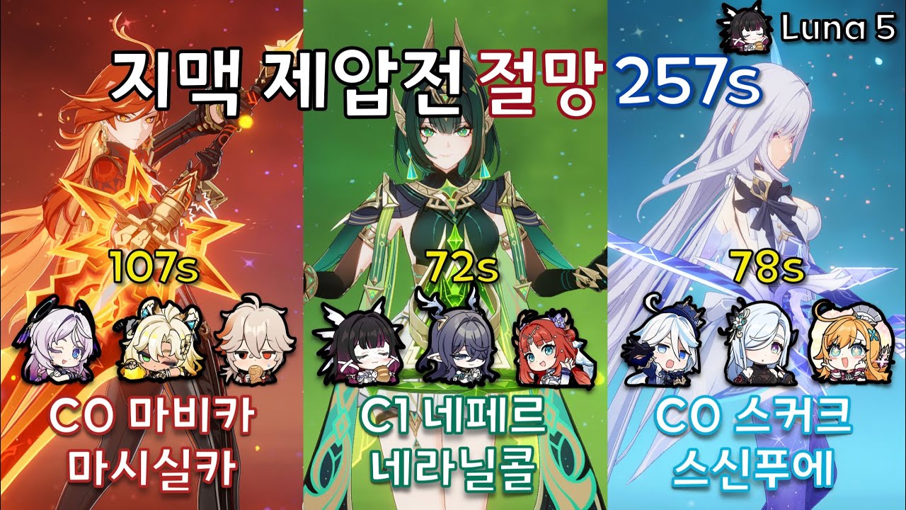 [원신] 6.4 지맥 제압전 절망 257s | 마시실카 & 네라닐콜 & 스푸신에 ⭐ 