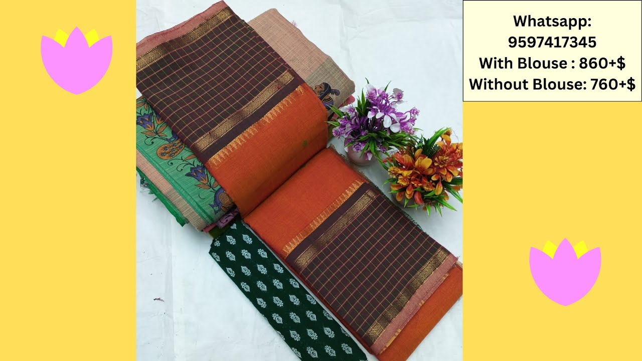 Chettinad Cotton Saree with Contrast Blouse Video 87| Price Rs.860+Shipping|WhatsApp-9597417345