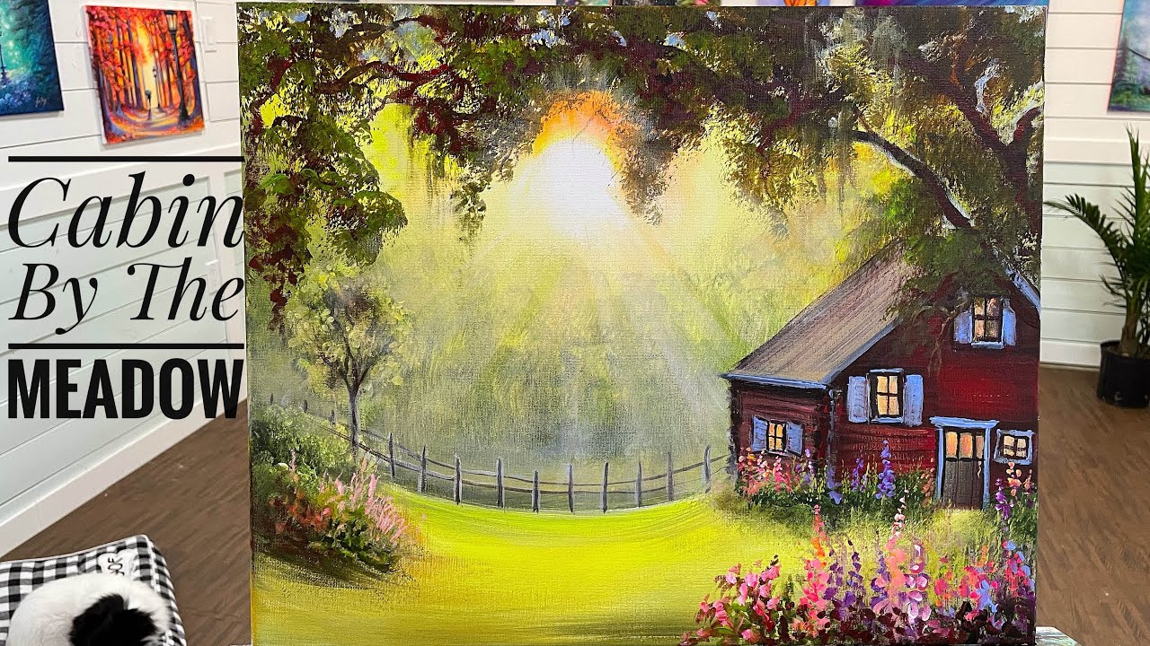 How To Paint: CABIN BY THE MEADOW” acrylic painting tutorial