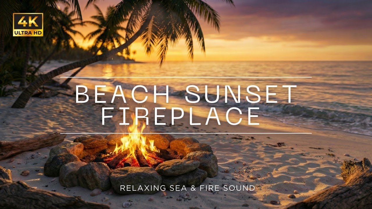 Sunset Beach Fireplace (4K)🌅 The Ultimate Healing Sanctuary for Your Soul