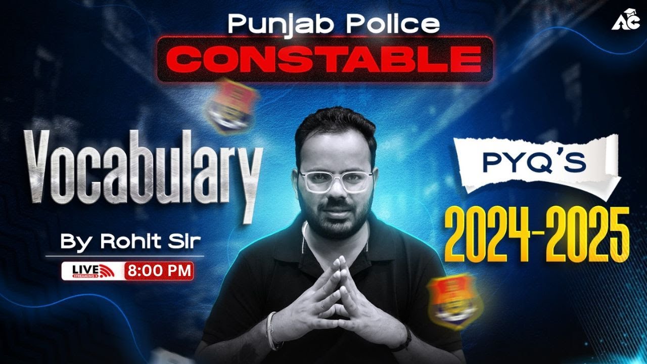 Punjab Police 2025 English Vocabulary | PYQs + Important Words | Rohit Sir Live 8:00 PM