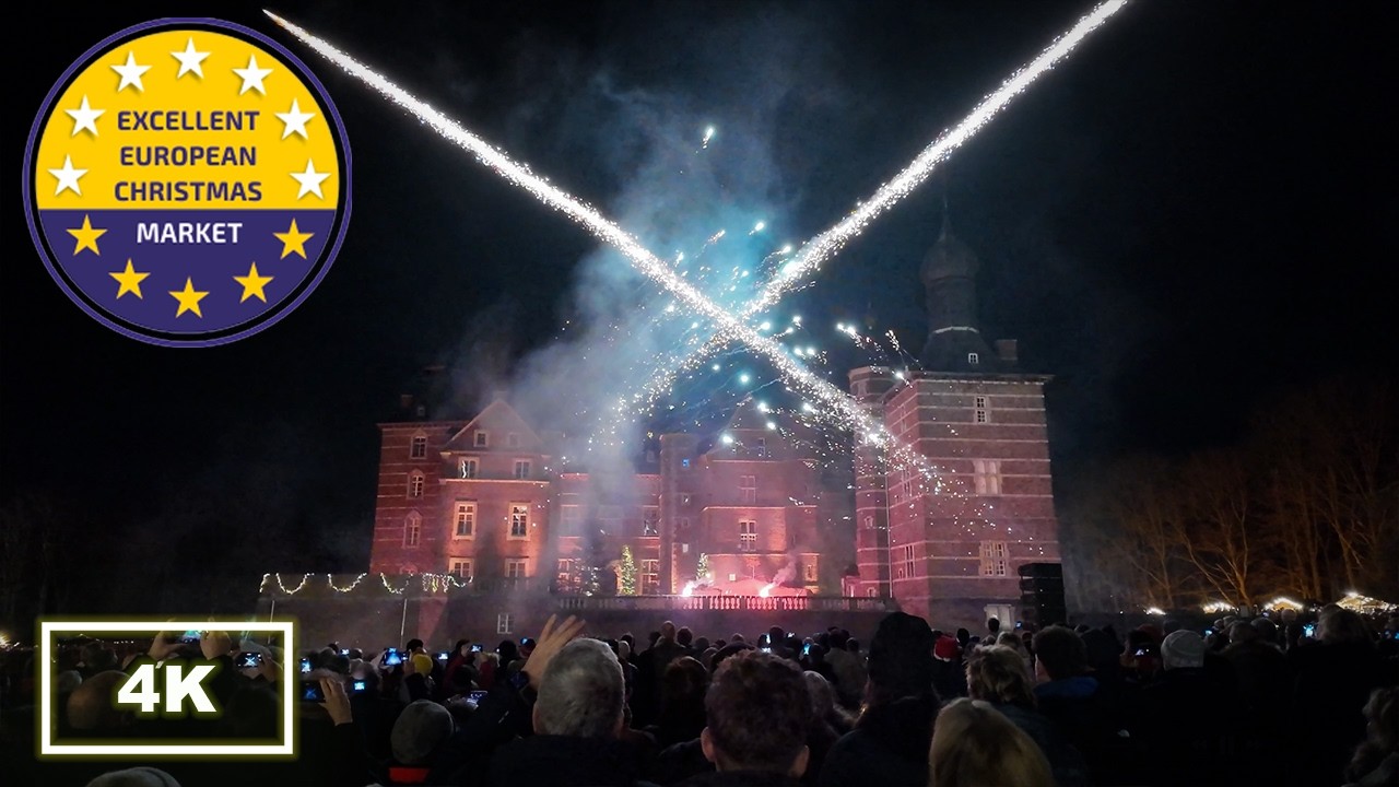 Schloss Merode Weihnachtsmarkt 2025 🎄Ausgezeichneter Weihnachtsmarkt bei K&ouml;ln | Walk & Feuerwerk 4K