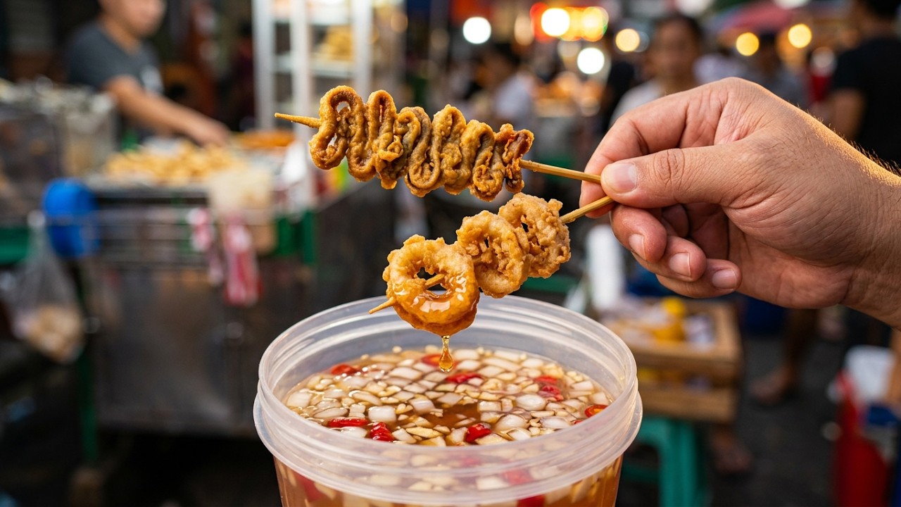 Filipino Street Food | Fried Isaw and Calamares - Fried Chicken Intestine and Squid Rings