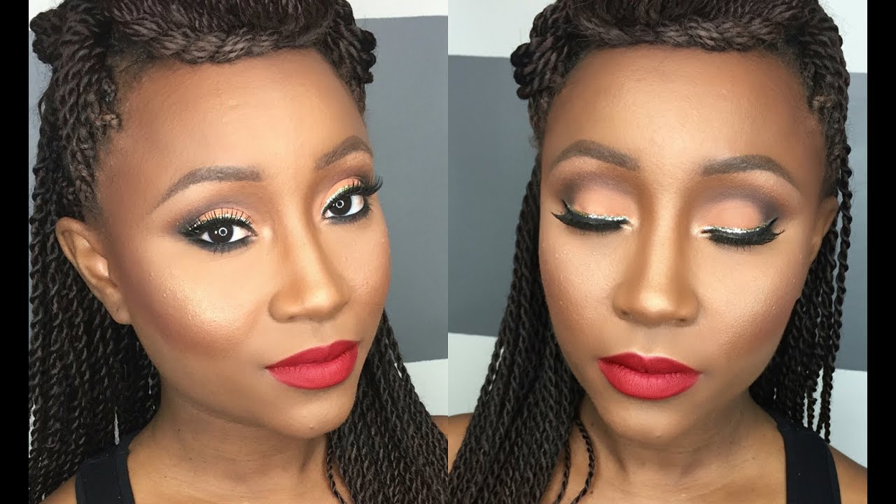 Gold Glitter Winged Liner + Full Face + Red Matte Lip | IrieJadeBeauty