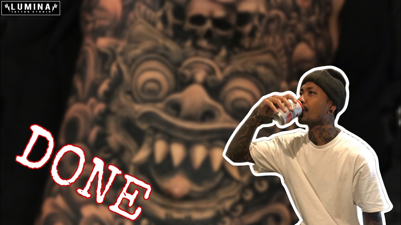 VERY DETAILED CARVING BALINESE STATUE TATTOO - FULL STOMACH TATTOO