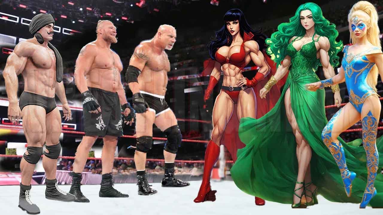 Матч «Женщина-Халк Красная, Женщина-Халк, Ангел Кай против Брока Леснера, Дара Сингх Голдберг»