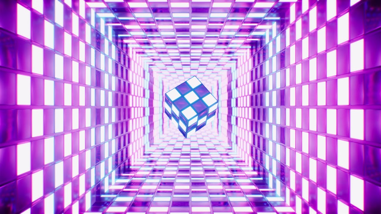 VJ Loops of Checkered Cube in the Neon Lights Tunnel