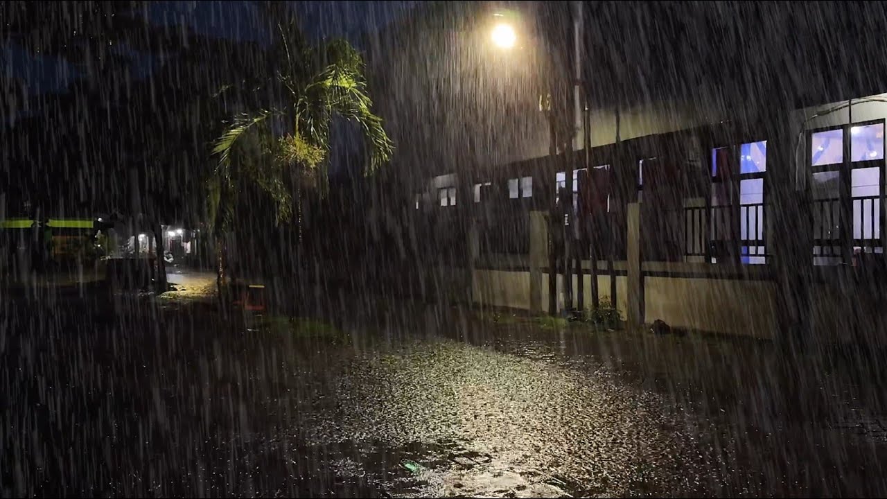 Heavy Monsoon Rain in a Quiet Indonesian Town - Ambient Sounds to Calm Your Mind