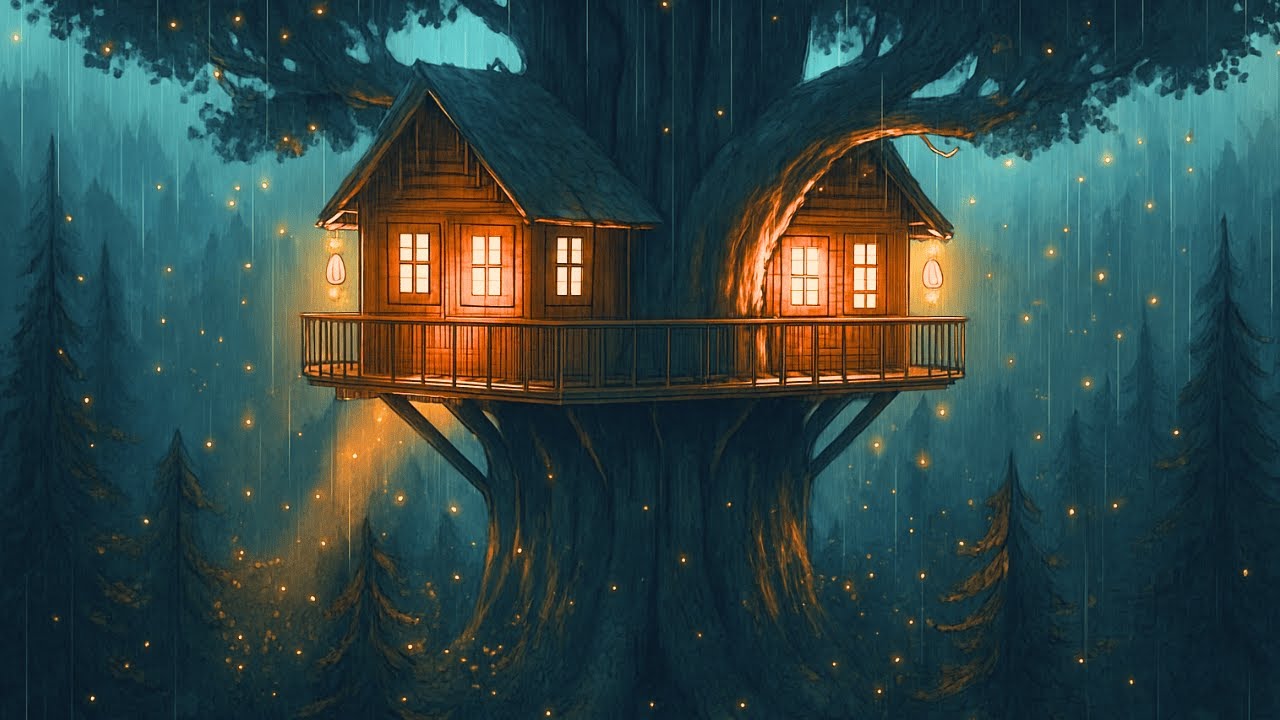 Living In A Treehouse With Grandparents In The Forest During A Rainy Day⛈🌳 Studio Ghibli Style