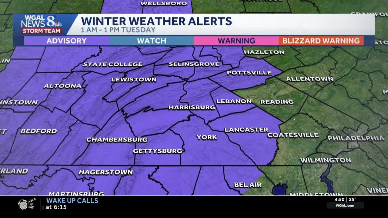 Winter weather advisory issued to all of south-central Pa.