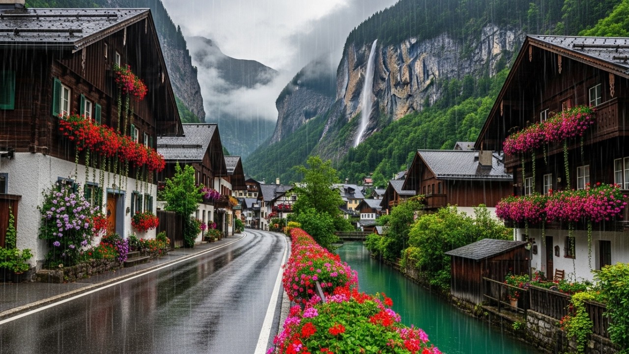 Switzerland Village Walking Tour in the Rain 4K 🌧️ Real Rain Sounds No Talking