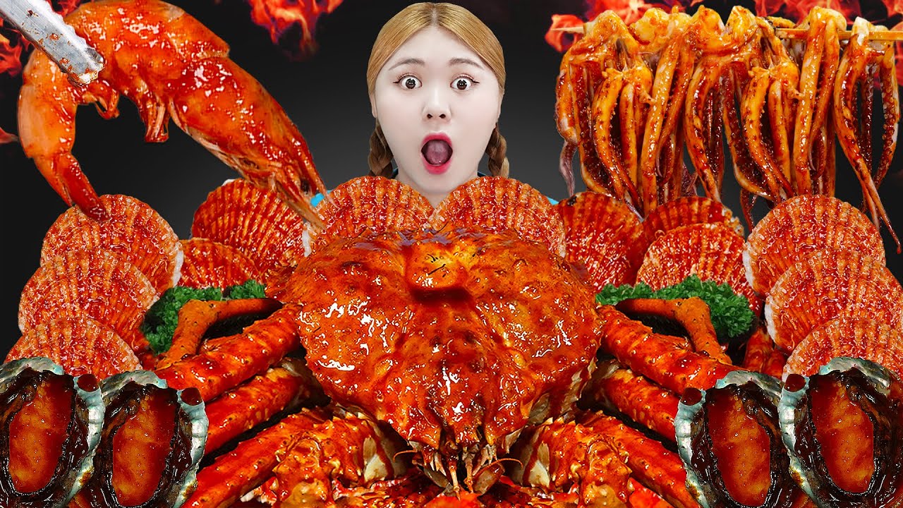 MUKBANG 하이유의 대왕 킹크랩 해물찜 먹방! Giant KingCrab Shrimp Spicy Seafood 통오징어튀김 새우튀김 Eatingshow | HIU 하이유