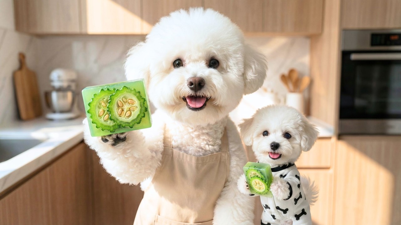 Mom Dog Teaches How To make Bitter Gourd Soap 🧼🥒, A Fun Day For Baby Puppy