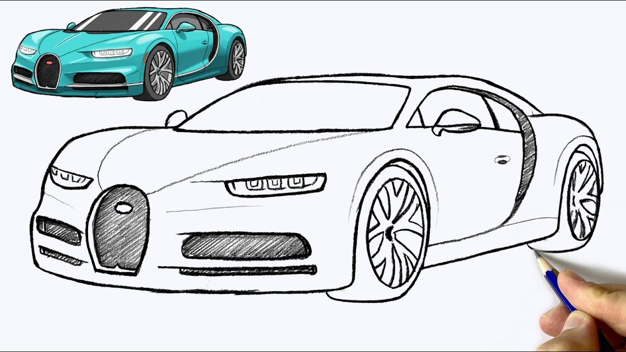 How to Draw Bugatti Chiron | Easy Luxury Car Drawing Tutorial | Step by Step Supercar Sketch