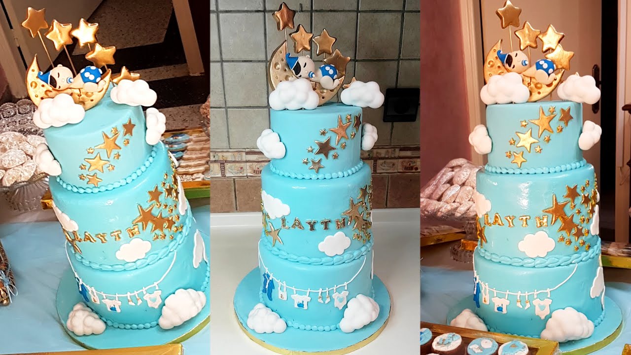 كيك ديزاين الزيادة العقيقة او عيد ميلاد بشكل جديد وراقي مع جميع مراحل التحضير والتزين cake naissance