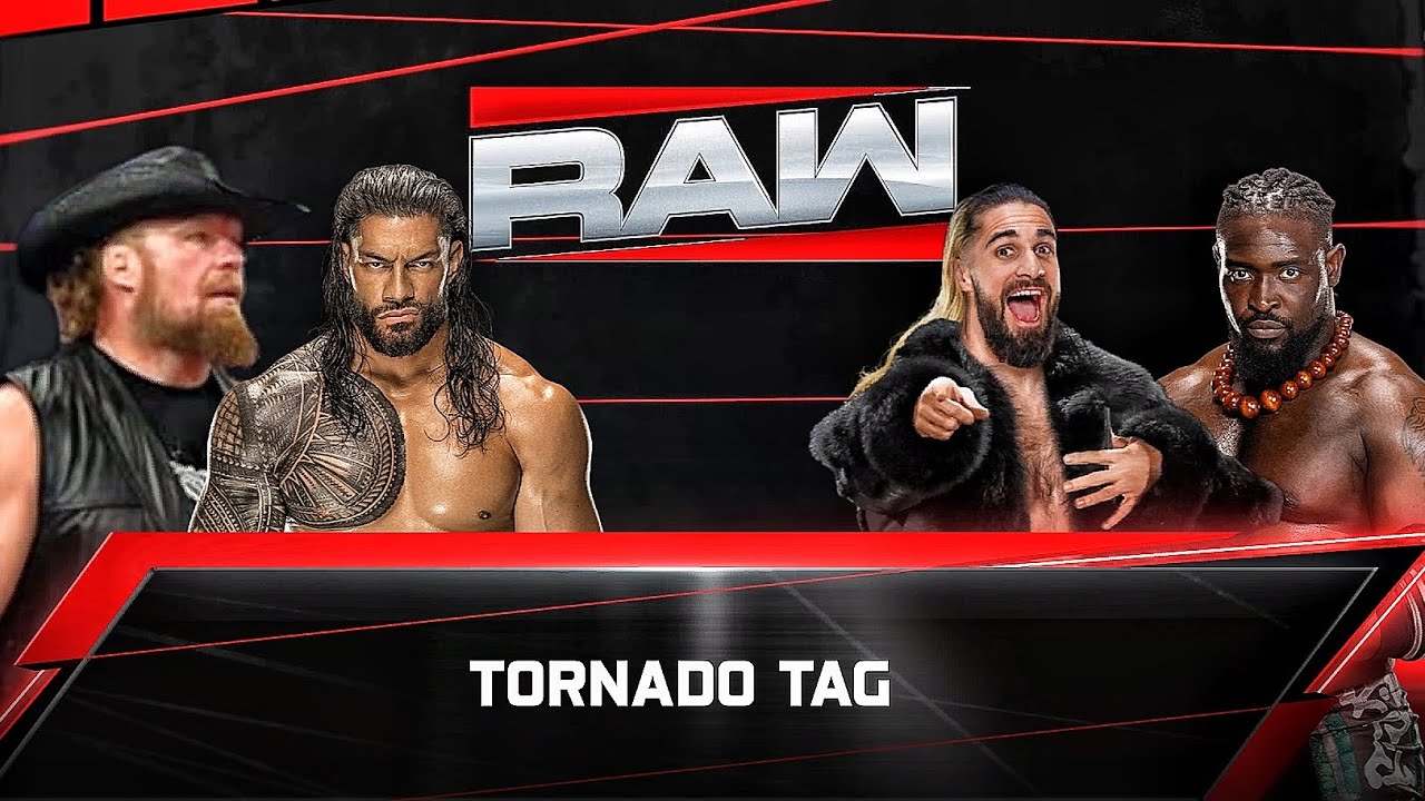 Брок Леснар и Роман Рейнс против Сета Роллинза и Оба Феми — командный матч на WWE RAW.