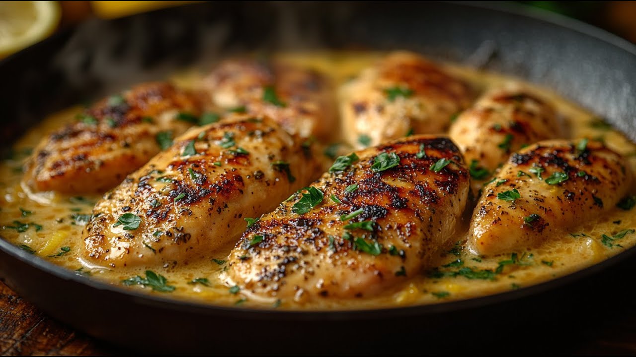 Ein cremiges H&auml;hnchen in Zitronen Kr&auml;uter Parmesan So&szlig;e &ndash; Einfaches Rezept