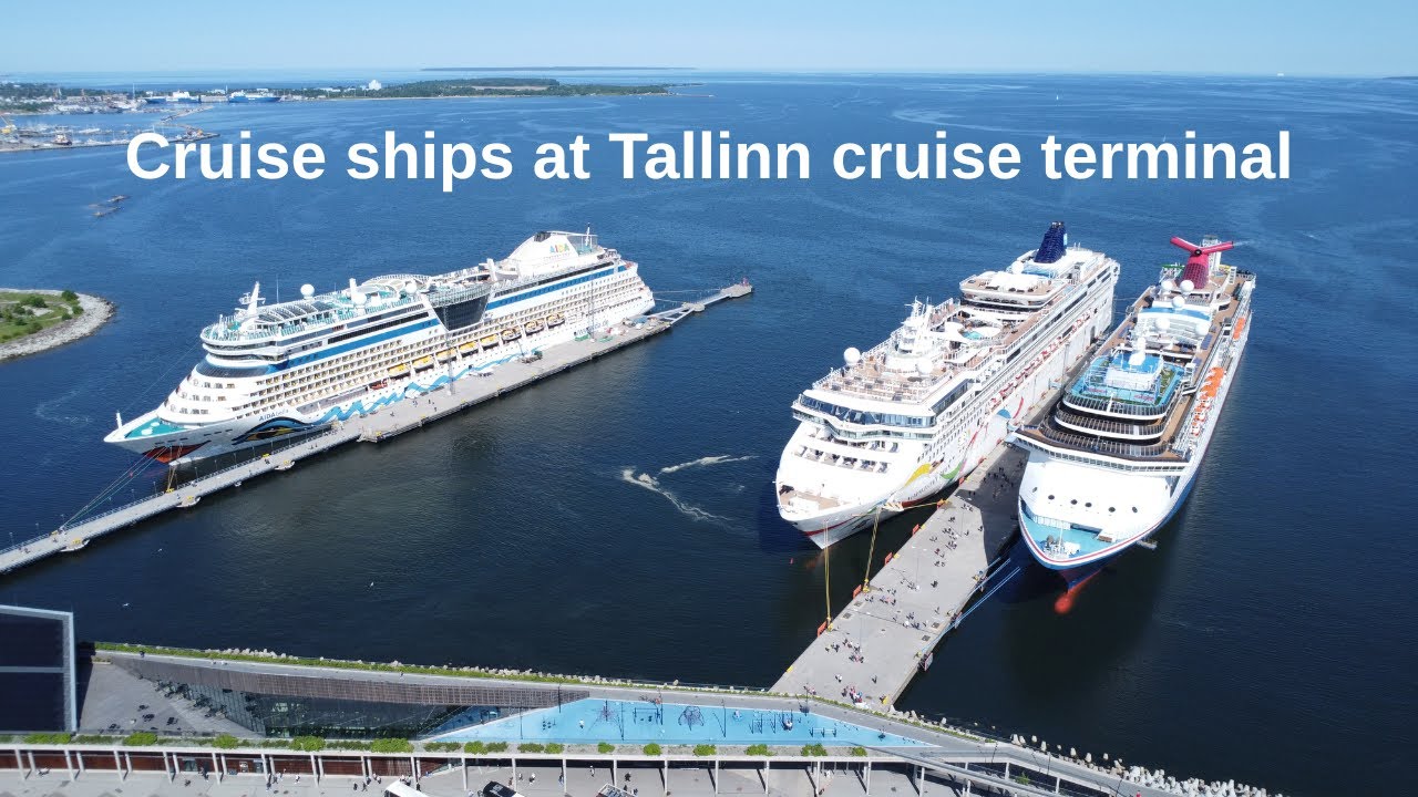 Cruise ships at Tallinn cruise terminal: Aidabella, Norwegian Dawn and Carnival miracle.