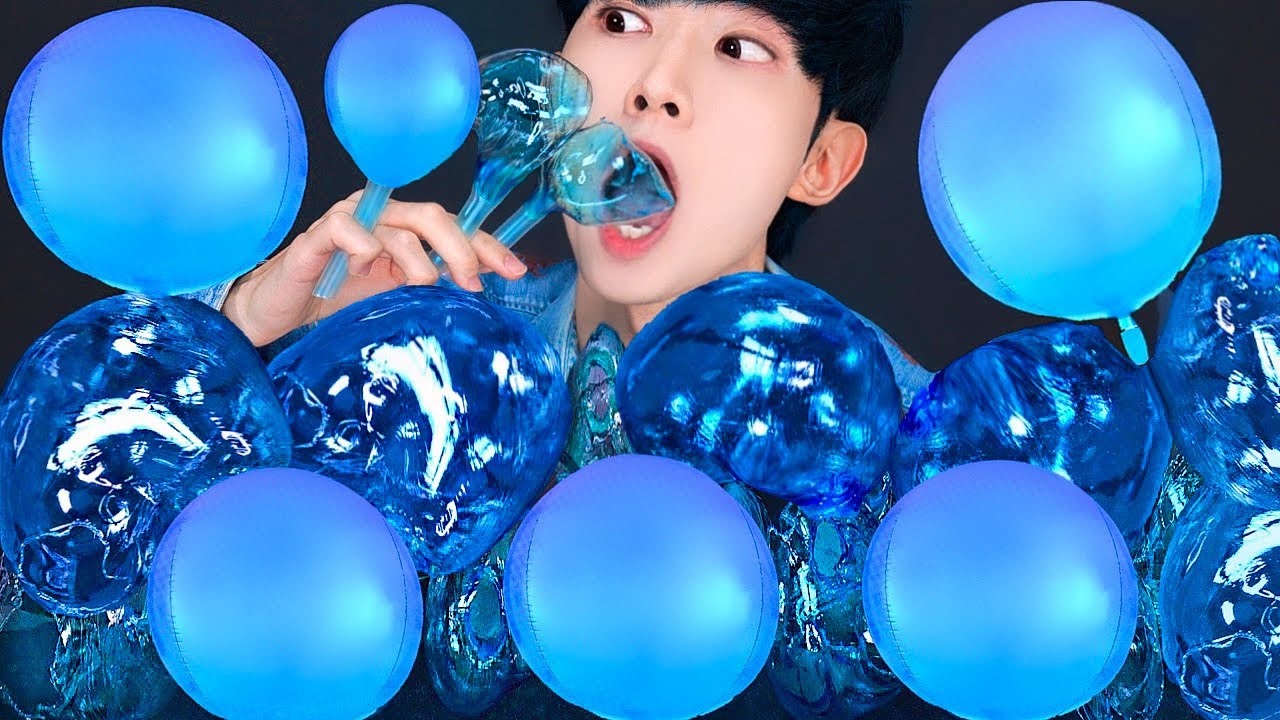 ASMR BLUE EDIBLE BALLOON RECIPE PARTY 직접 만든 풍선 사탕 먹방 DESSERTS CANDY MUKBANG EATING SOUNDS