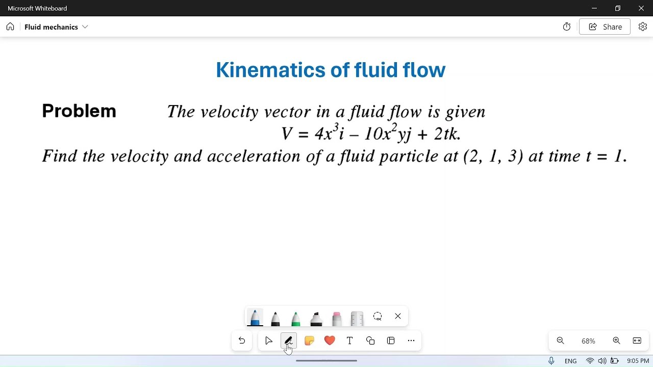 Kinematics of fluid flow: 08 // Numerical Problem Velocity and acceleration in 3D flow