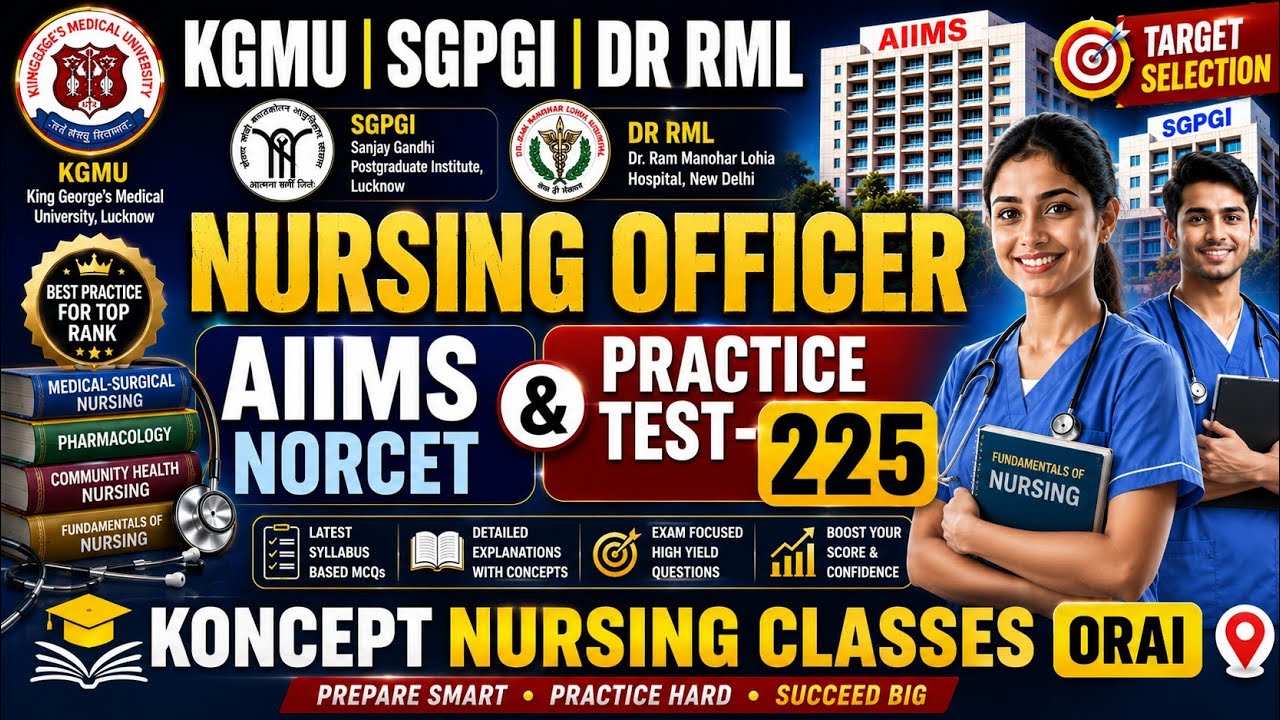 KGMU || SGPGI || NURSING OFFICER & AIIMS NORCET SPECIAL || PRACTICE TEST 225#nursingofficermcq 