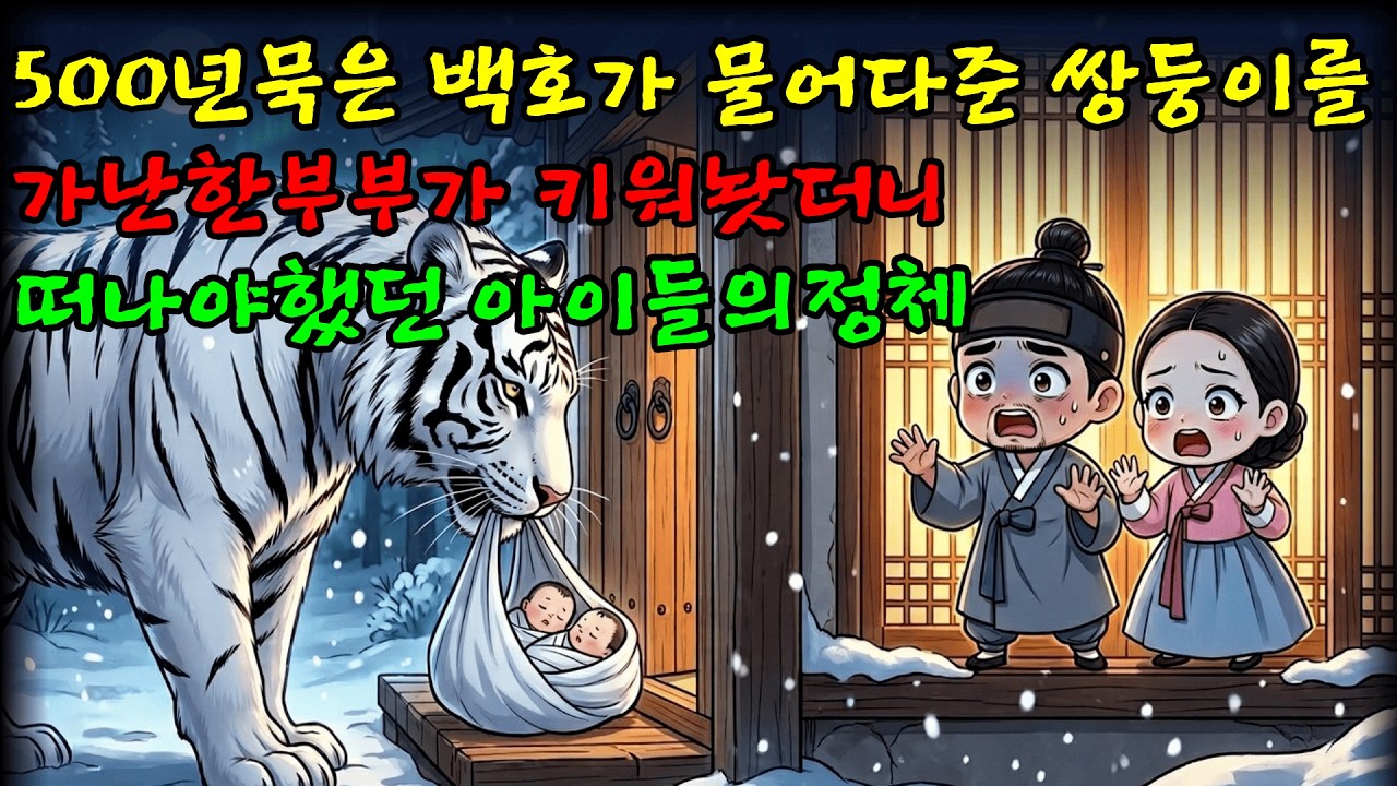500년묵은 백호가 물어다준 쌍둥이를 가난한부부가 키워놧더니 떠나야했던 아이들의정체  ㅣ전래동화 야담 | 눈 내리는 밤의 초자연적 만남