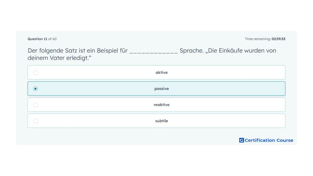 Der folgende Satz ist ein Beispiel f&uuml;r ____________ Sprache. &bdquo;Die Eink&auml;ufe wurden von deinem Vater e