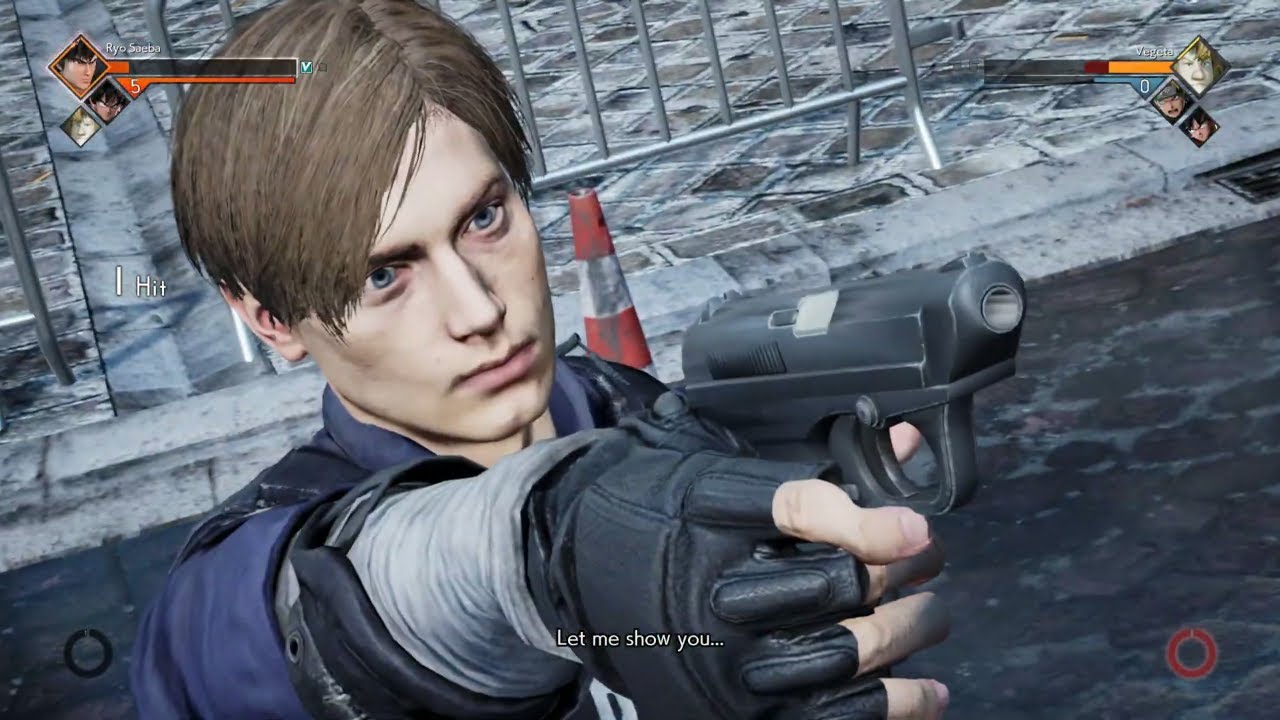 RE2 Leon S. Kennedy Gameplay vs Gogeta, Shaggy & Naruto - JUMP FORCE
