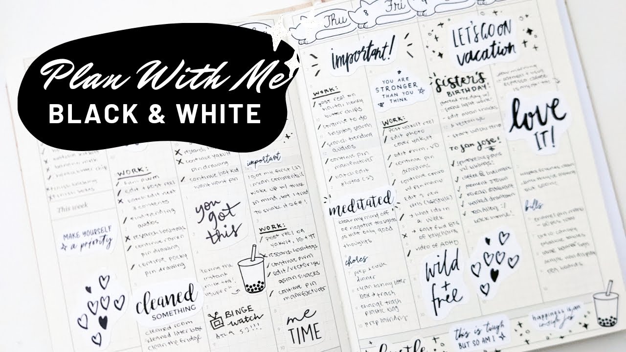 Plan with Me Hobonichi Cousin Dupe Black and White Stickers 